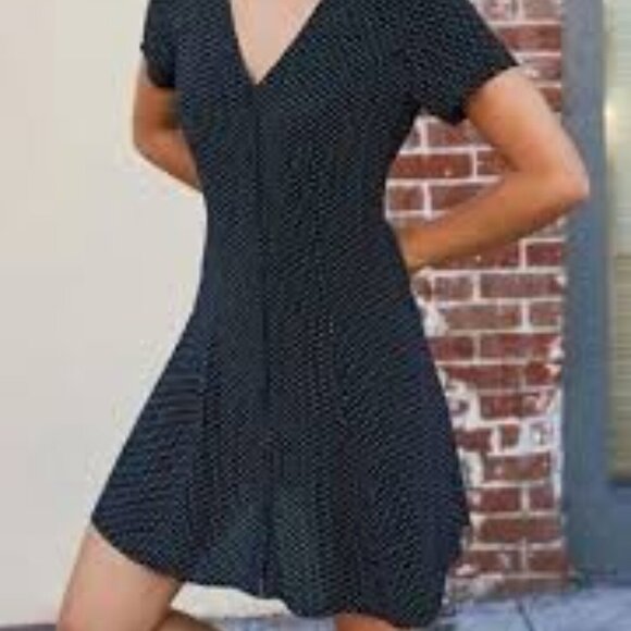 Brandy Melville Dresses & Skirts - Brandy Melville John Galt Polka Dot Button Front Mini Dress Black White